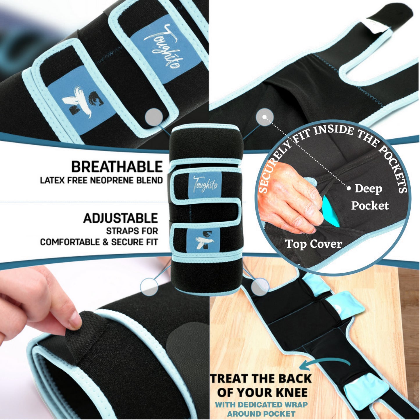 Knee Ice Pack Wrap - 4 in 1 Knee Pain Relief Brace for Joint Pain, Bursitis Pain Relief, Knee Injury, Arthritis, Meniscus Tear, ACL, Sprains & Swelling